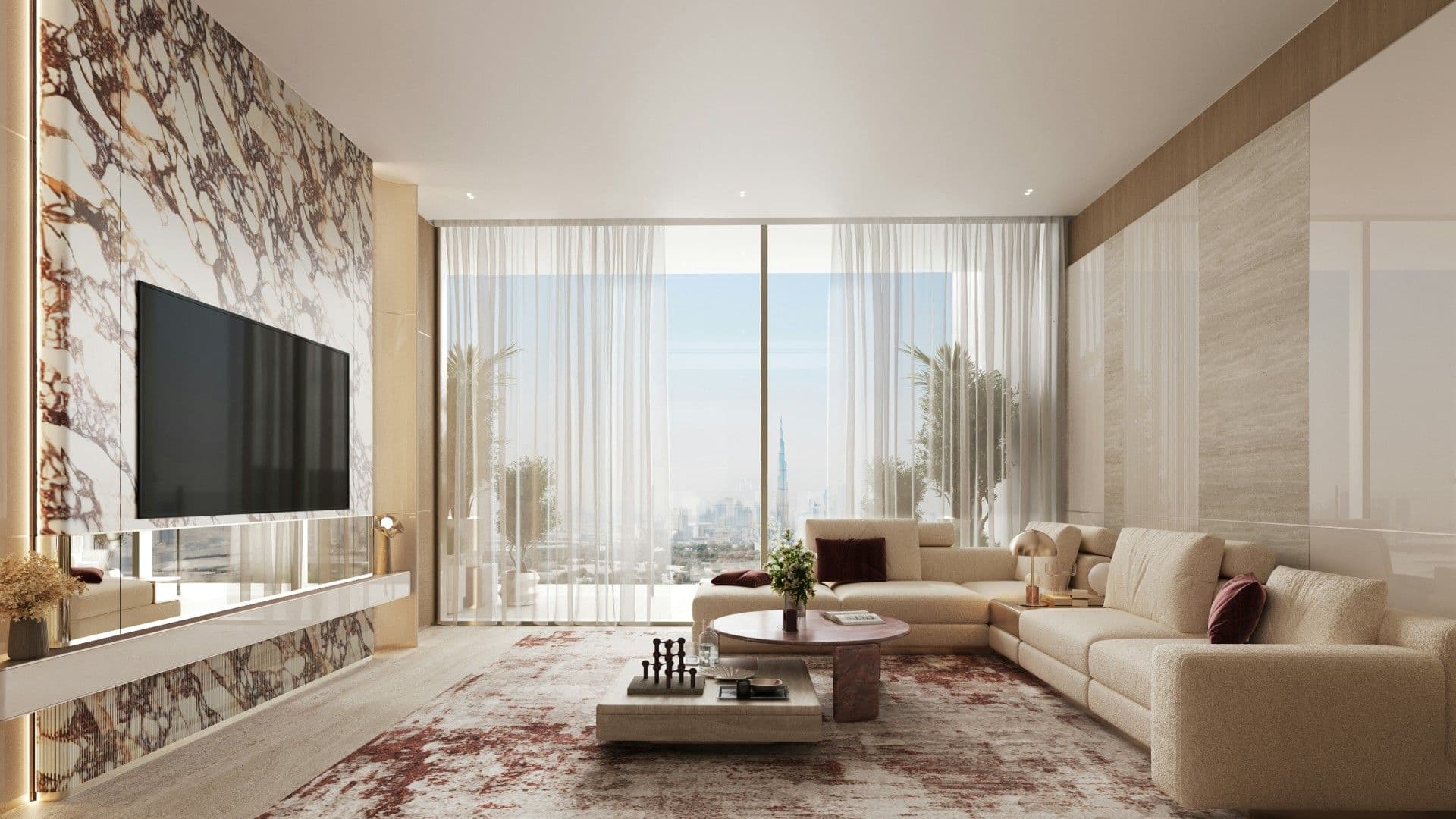 Living room in a Binghatti Etherea apartment