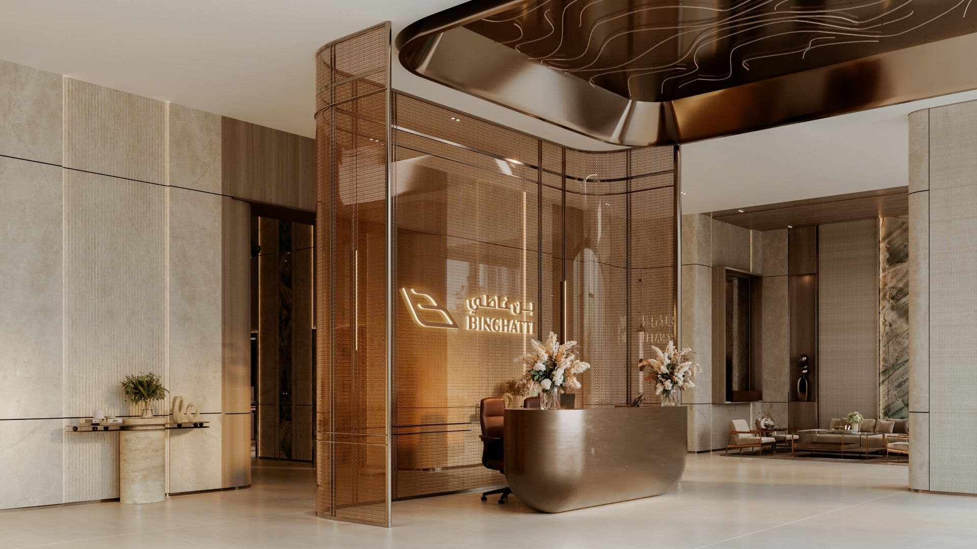 Lobby entrance and reception desk at Binghatti Luxuria
