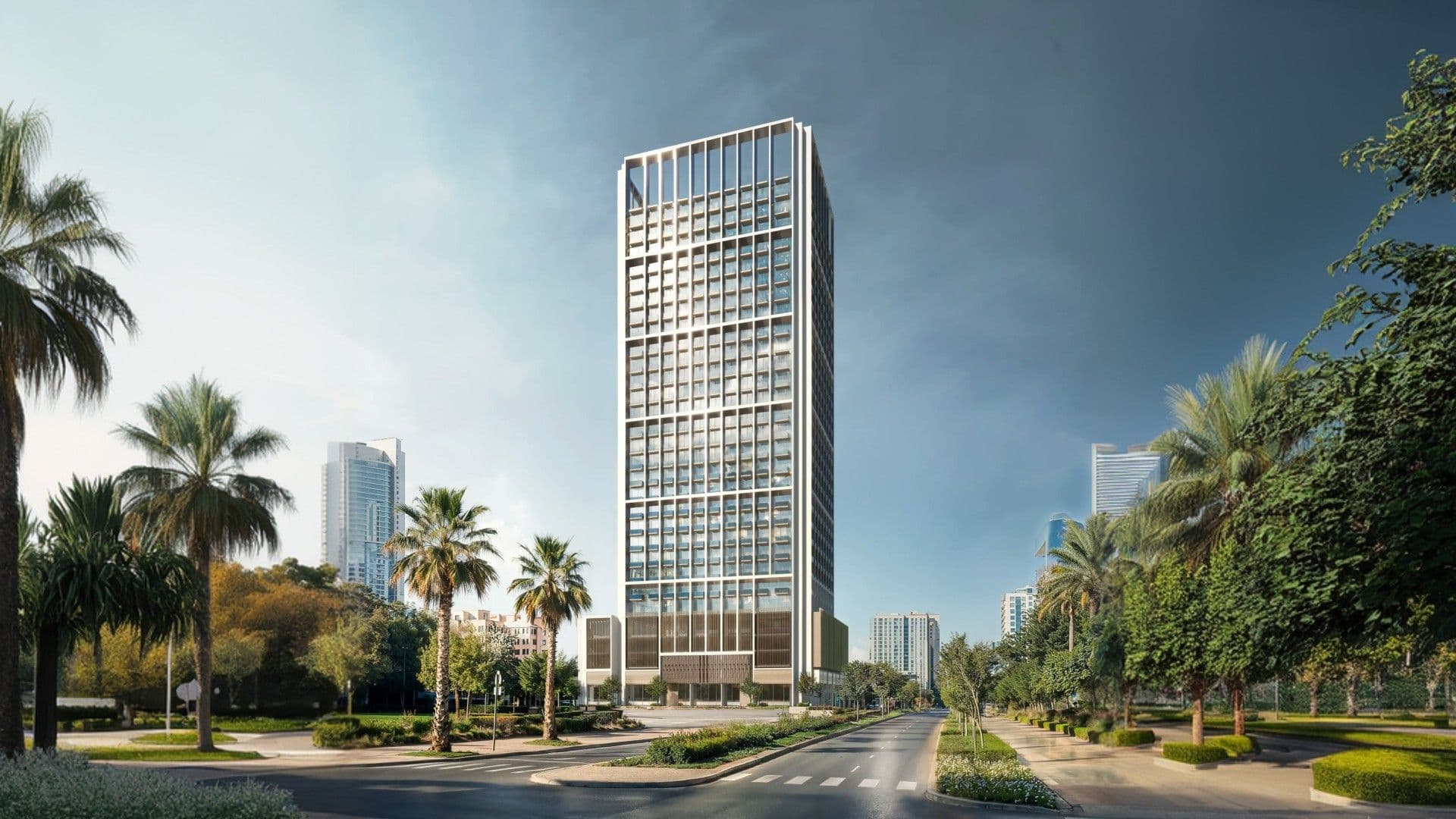 Street view of Binghatti Luxuria in Jumeirah Village Triangle by day