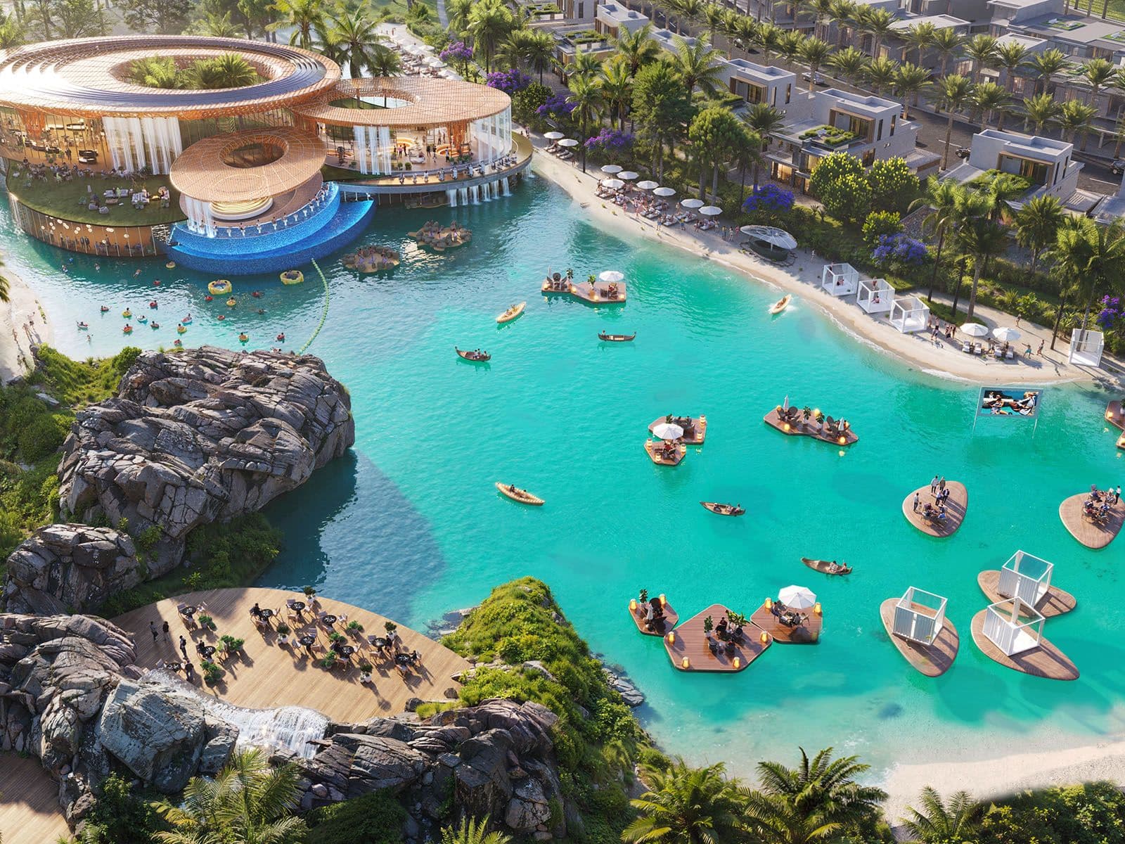 Aerial view of the central lagoon and villas at DAMAC Islands 2