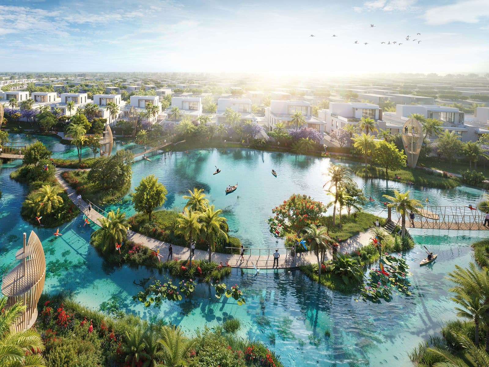 Landscaped waterways and footbridges within DAMAC Islands 2