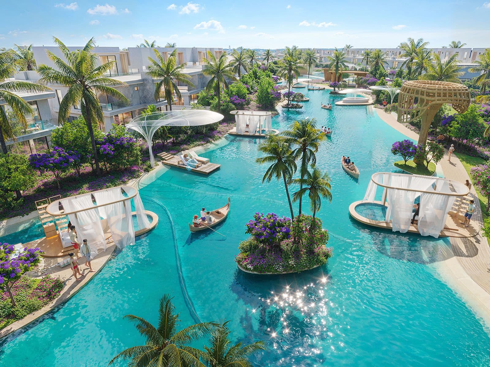 Waterfront villas along a landscaped lagoon at DAMAC Islands 2