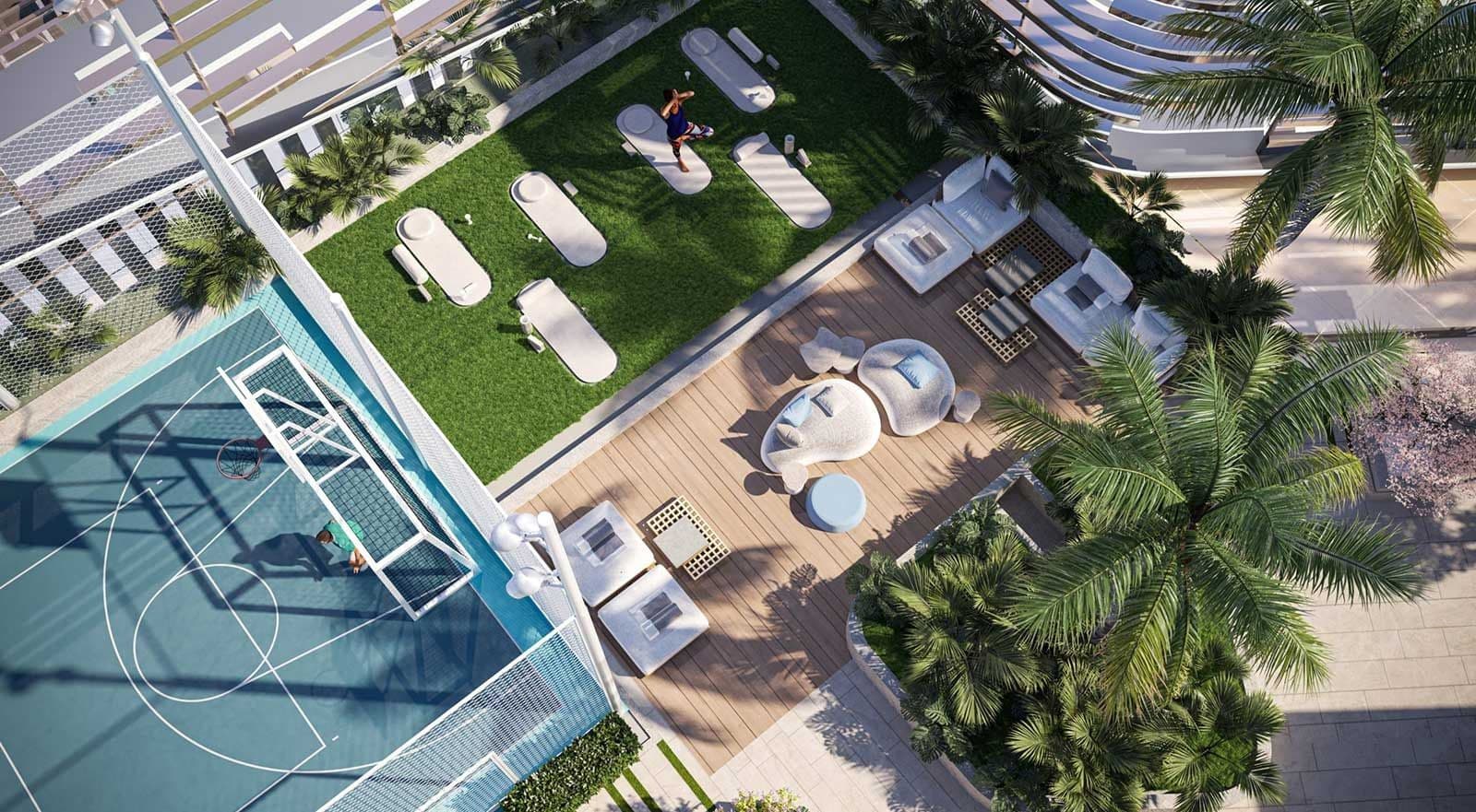 Multi-purpose sports court and garden lounge at Divine Al Barari