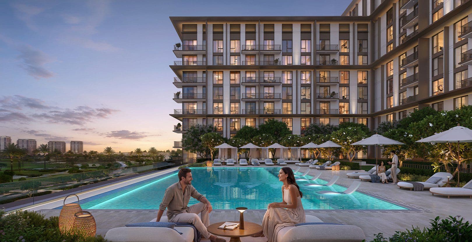 Podium swimming pool at Golf Trails, Emaar South