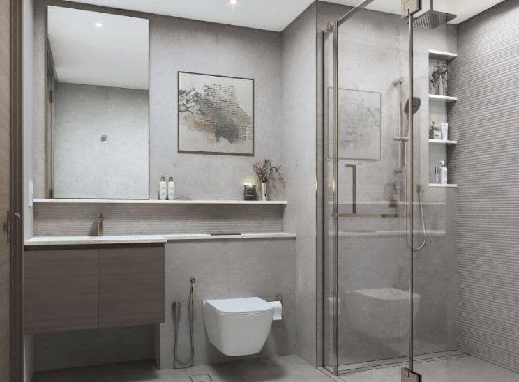Bathroom in a The Woods apartment with walk-in shower