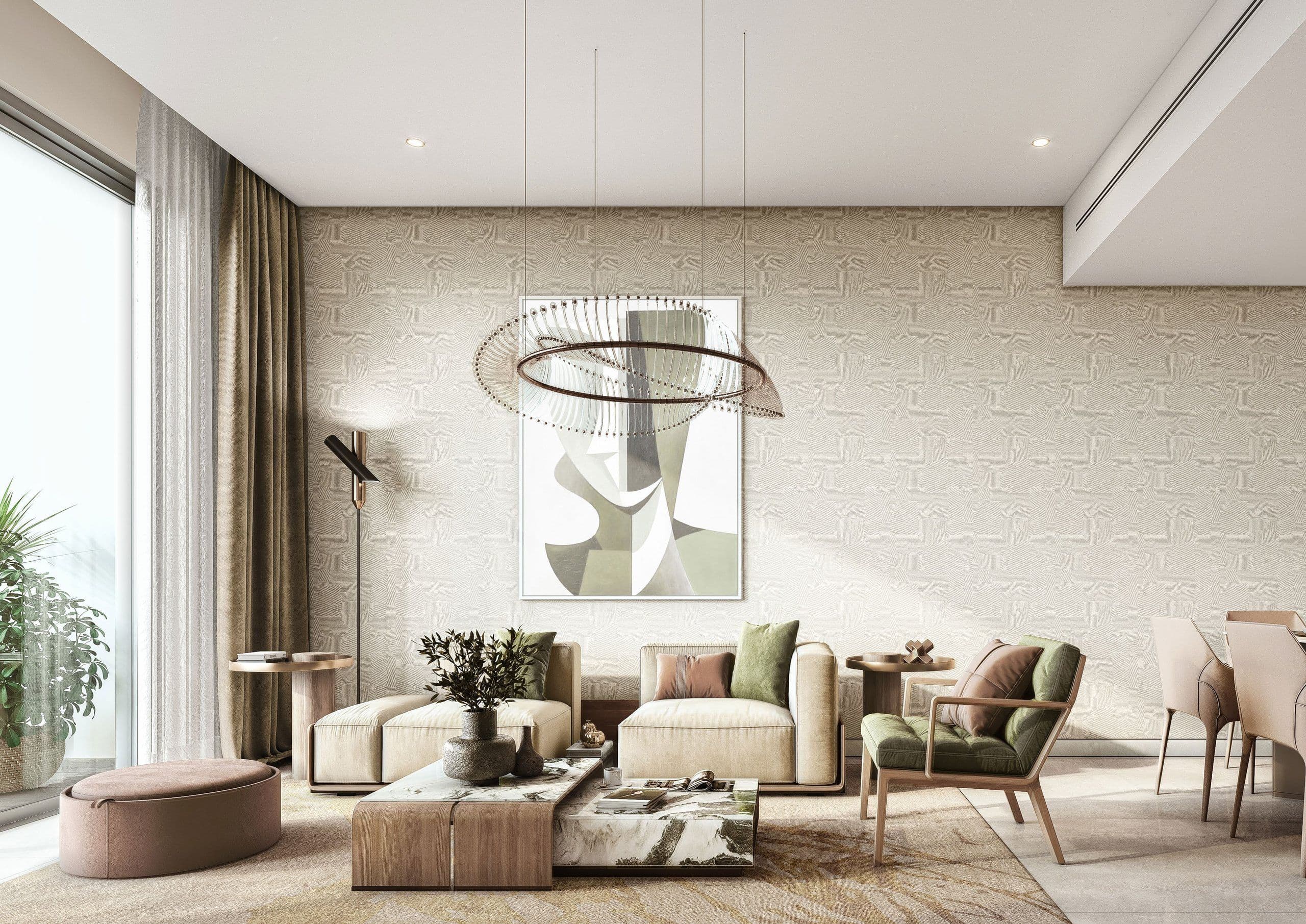 Living area in a The Woods apartment by Sobha Realty