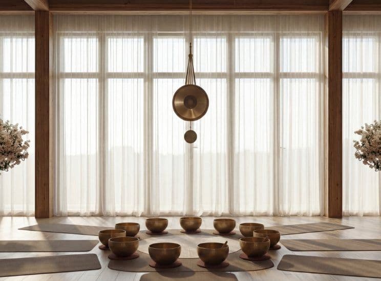 Meditation space with singing bowls at The Woods
