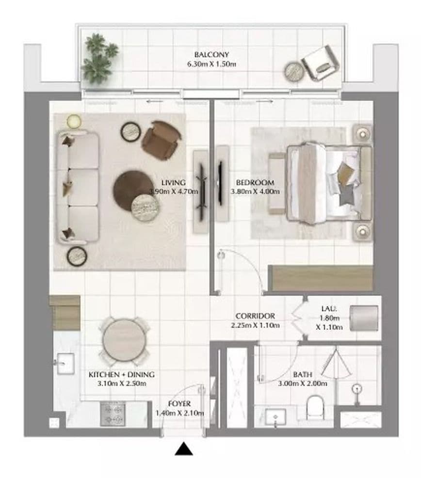 Valia 1 bedroom Type A1 floor plan, 821 sq ft