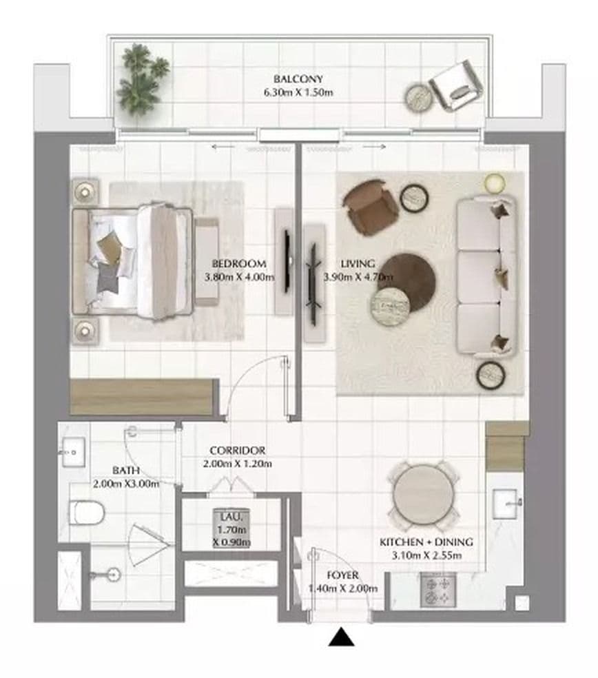 Valia 1 bedroom Type B floor plan, 817 sq ft