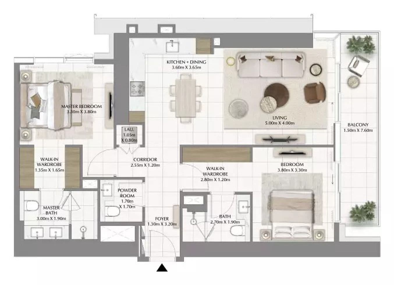 Valia 2 bedroom Type A1 floor plan, 1,253 sq ft