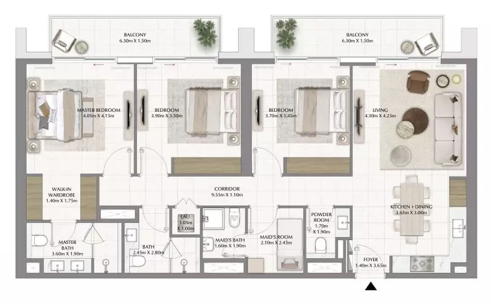 Valia 3 bedroom Type A floor plan, 1,672 sq ft