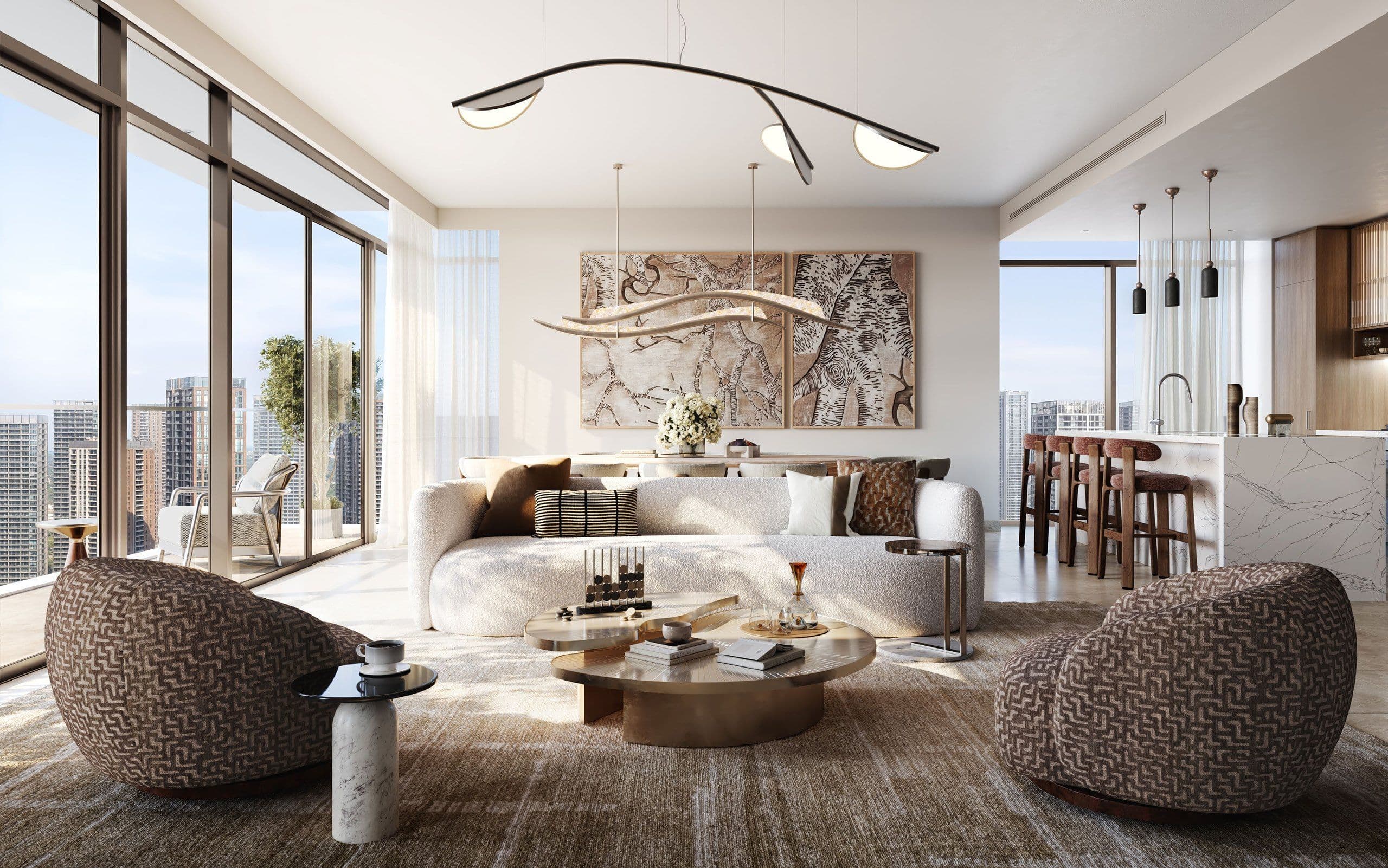 Valia apartment living room with floor-to-ceiling windows